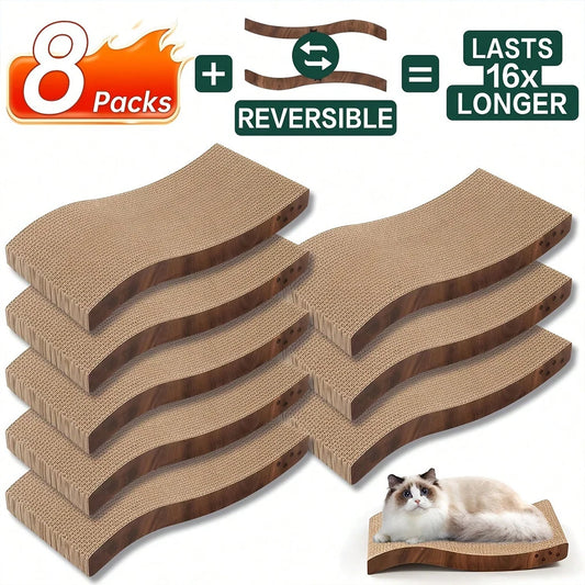 8pcs Large Wave Cat Scratcher Refills Reversible Double-Sided Corrugated Cardboard Durable Furniture Protector Grinding Pad Pet Supplies
