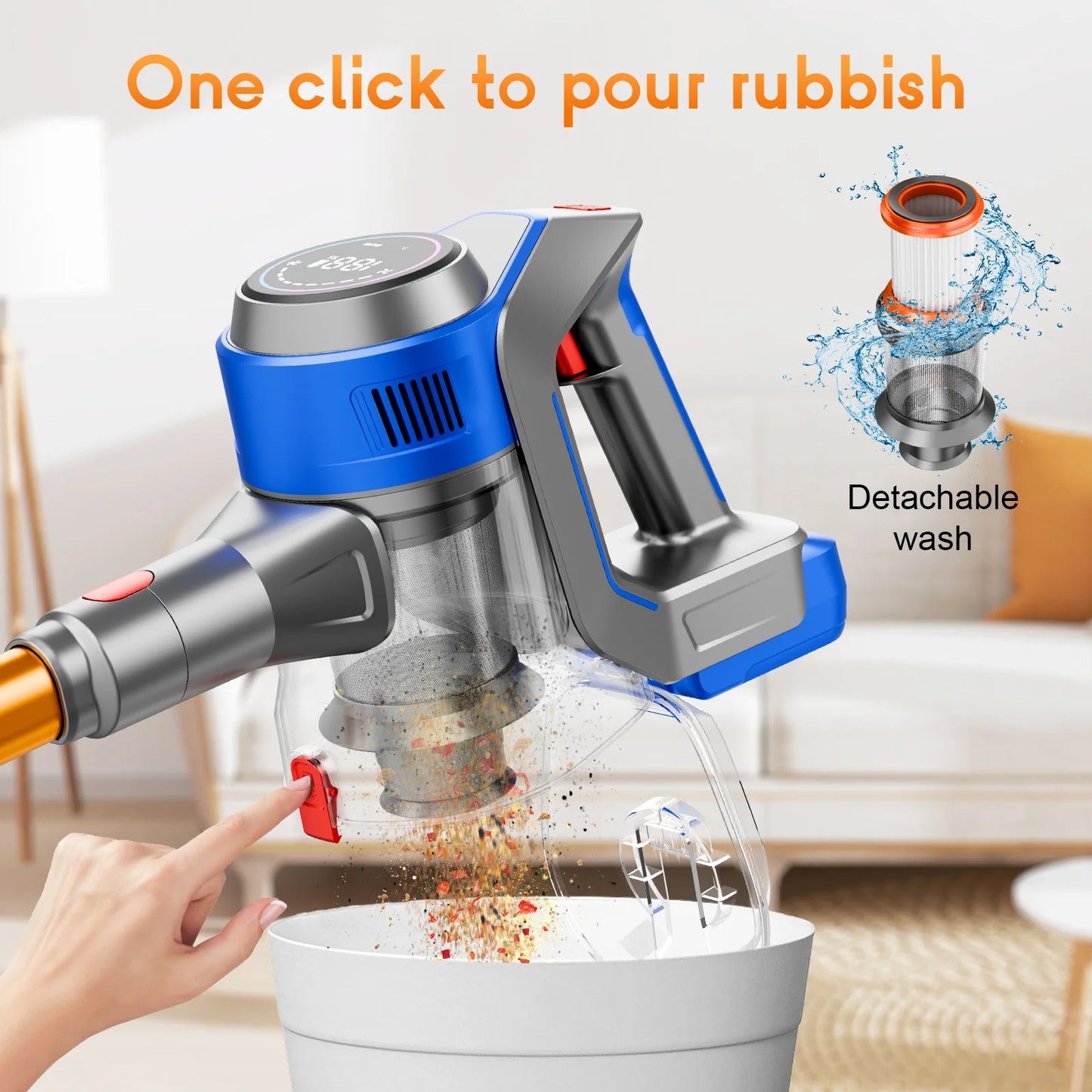 Honki 78KPA Cordless Vacuum Cleaner with LED High Power Strong Suction Wet and Dry Handheld Vacuum Cleaner for Pet Hair Carpet