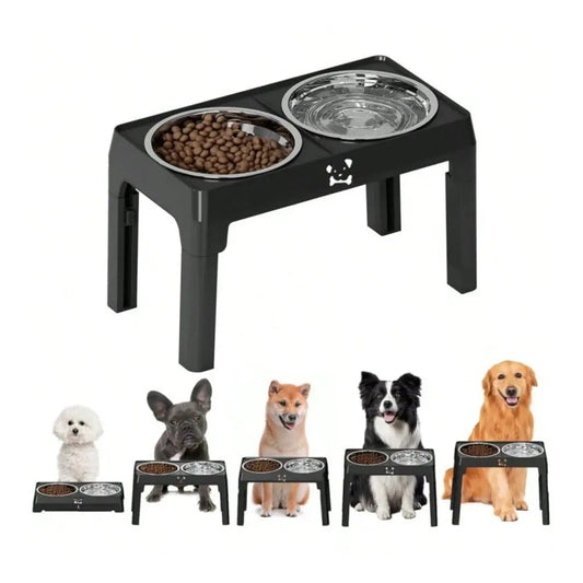 Steel Elevated Dog Bowls, AntiSlip Raised Pet Feeder For Large Dogs, Adjustable Height Food Water Bowls