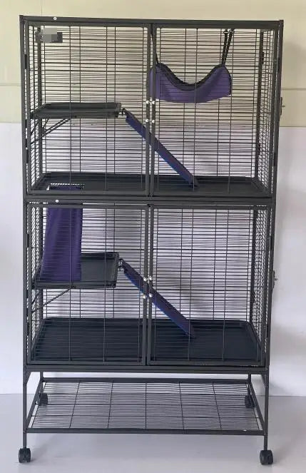 Multi-Level Metal Small Animal Cage for Ferrets, Hamsters, Chinchillas, Rabbits, Guinea Pigs, Hedgehogs, Gerbils Removable Tray & Ramp, Lockable, BPA-Free