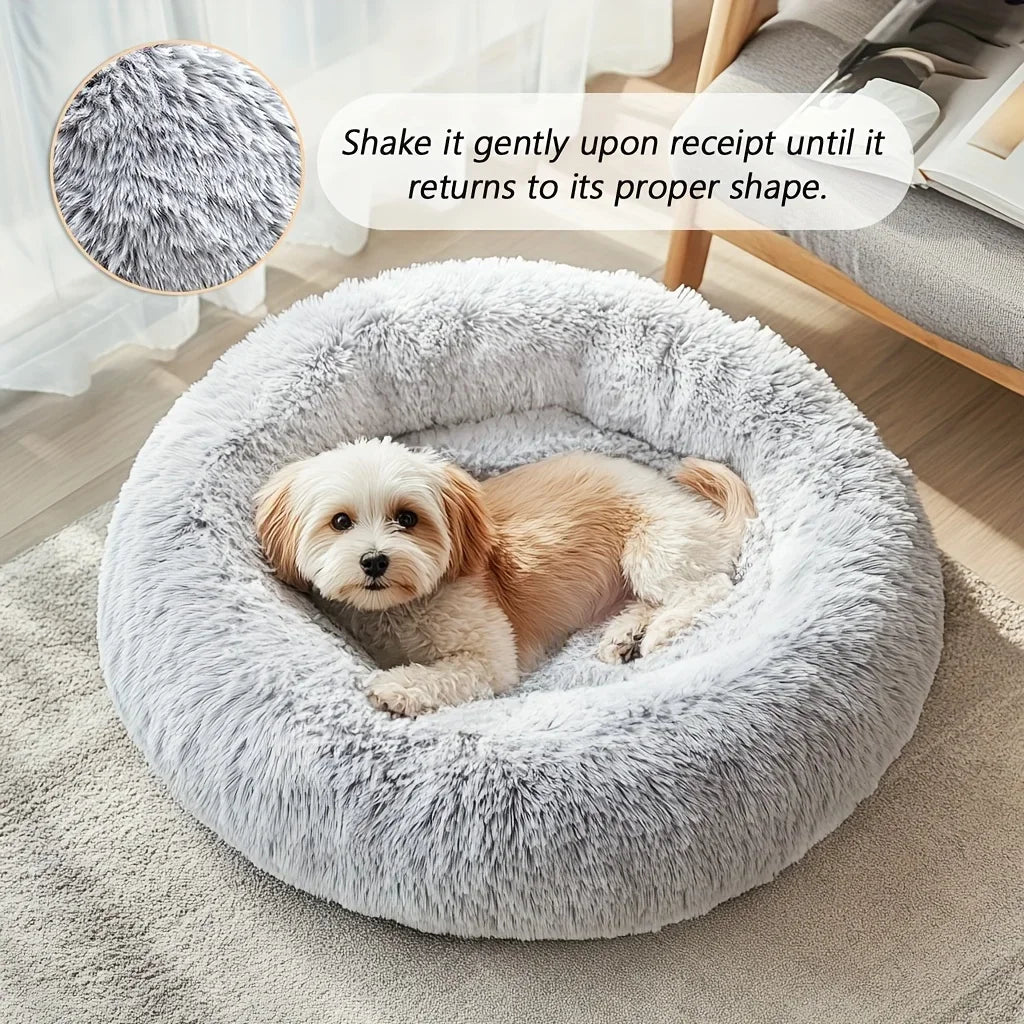 Calming Dog & Cat Bed, Donut Cuddler Warm Soft Round Pet Bed, Fluffy Faux Fur Plush Mat Bed, Suitable for Small, Medium & Large Dogs and Cats (16"/20"/24"/28"/31"/39")