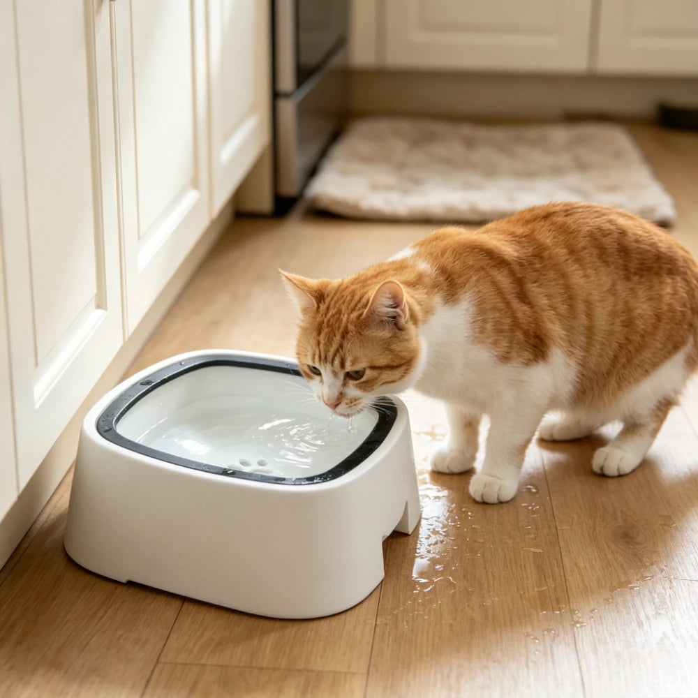 No Spill Pet Water Bowl Floating Insert Dog Cat Water Dispenser No Wet Mouth Beard Anti‑Overflow Splash‑Proof Pet Drinking Bowl for Small Medium Large Pets
