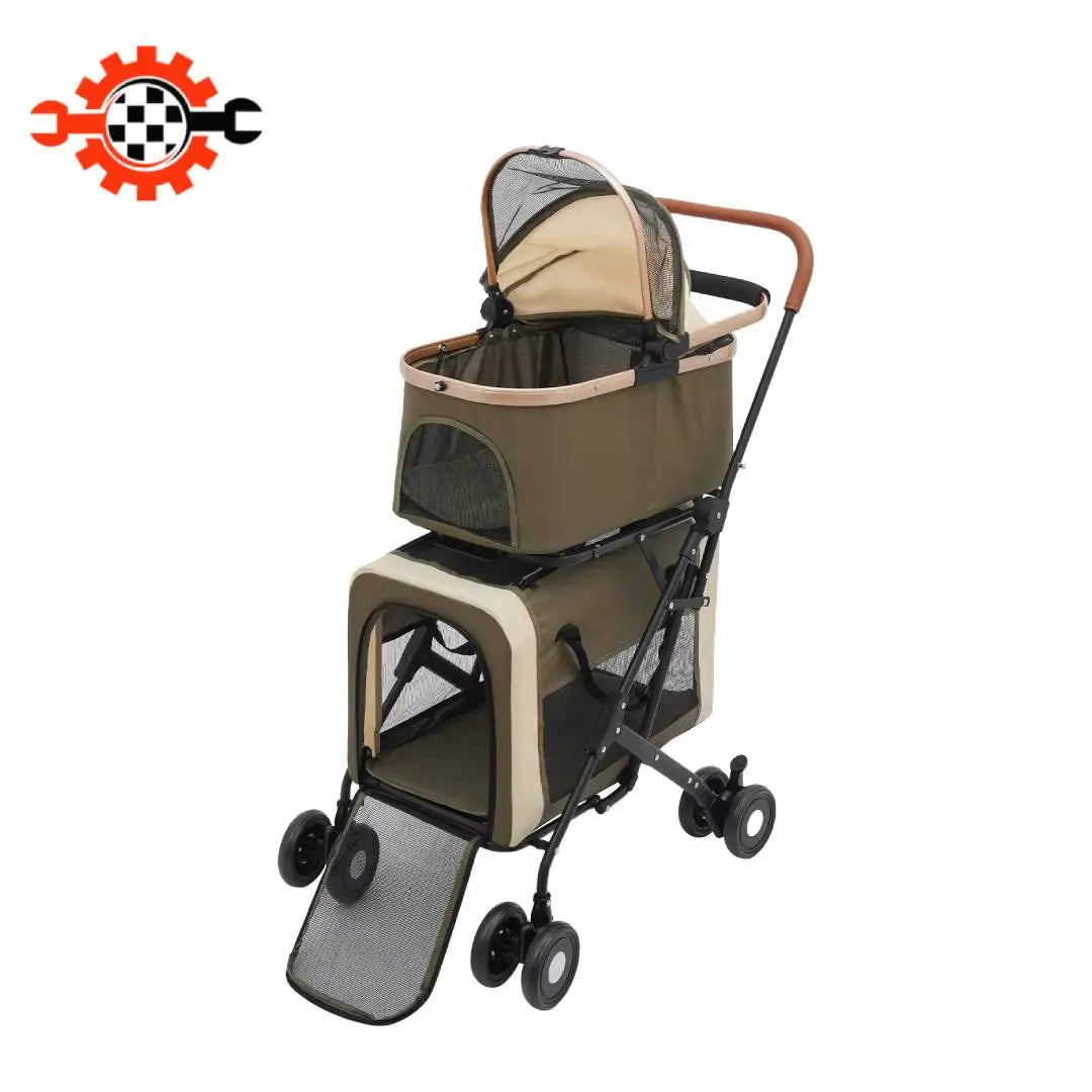 Foldable Pet Stroller for Small/Medium Pets—18.1x22.8x38.2in, 2-Tier Design+Safety Locks, Sunshade+Cushions, Ideal for Travel