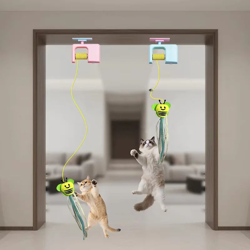 Cat Retractable String RechargeableToys for Indoor Kittens and Bored Adult Cats with 2 Flying Feathers