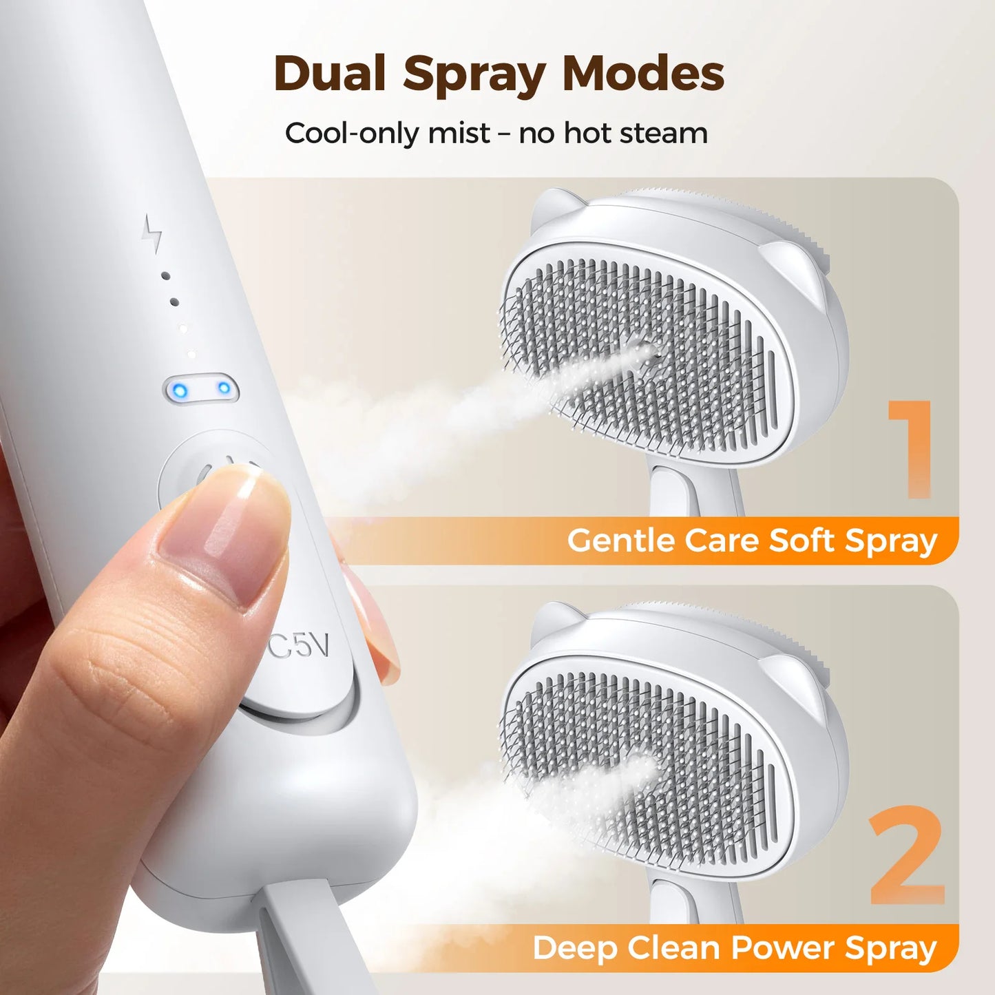 Self Cleaning Shedding Steam Cat Brush, Silicone Scraper Included Dog Brush, primecat, Cat Brushes for Shedding, USB Rechargeable, for Grooming & Haired Pets, Dogs & Cats, White
