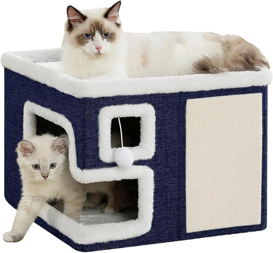 Cat Houses for Indoor Cats, Covered Cat Bed Cave with Scratch Pad