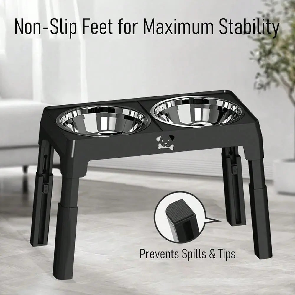 Steel Elevated Dog Bowls, AntiSlip Raised Pet Feeder For Large Dogs, Adjustable Height Food Water Bowls