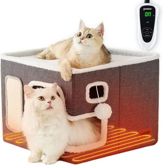 ZOMISIA Heated Cat House Bed for Indoor Cats, Cat Hideway Cube for Sleeping