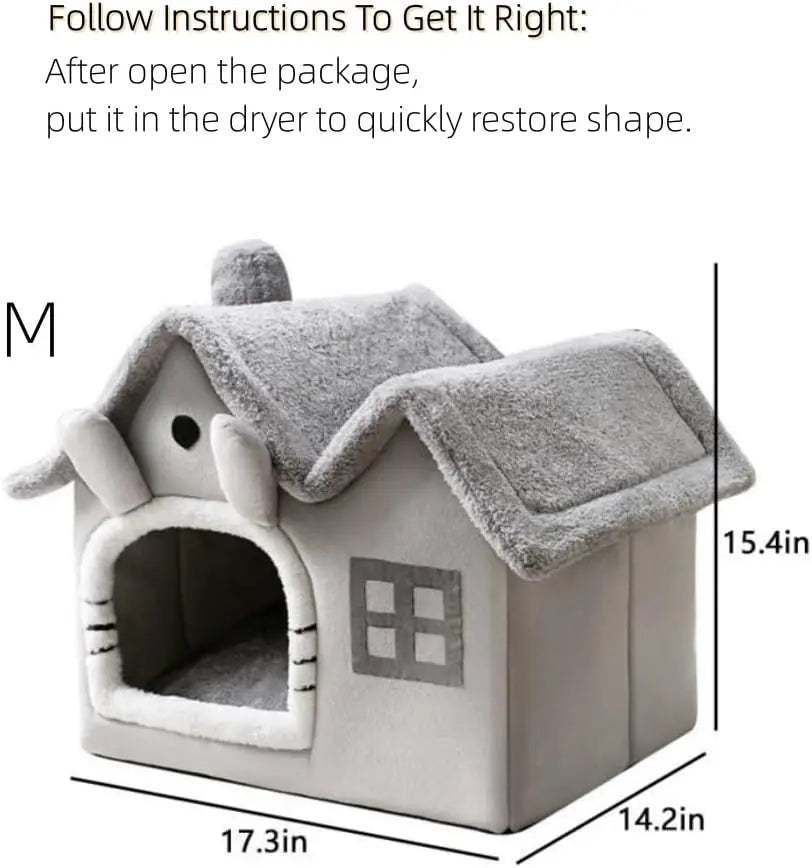 Luxury Double Roof Indoor Dog House Cat Nest,Foldable Warm Soft Kennel,30D High Elastic Memory Sponge,Removable Cushion and Non-Slip Bottom (Grey Double Roof, M)
