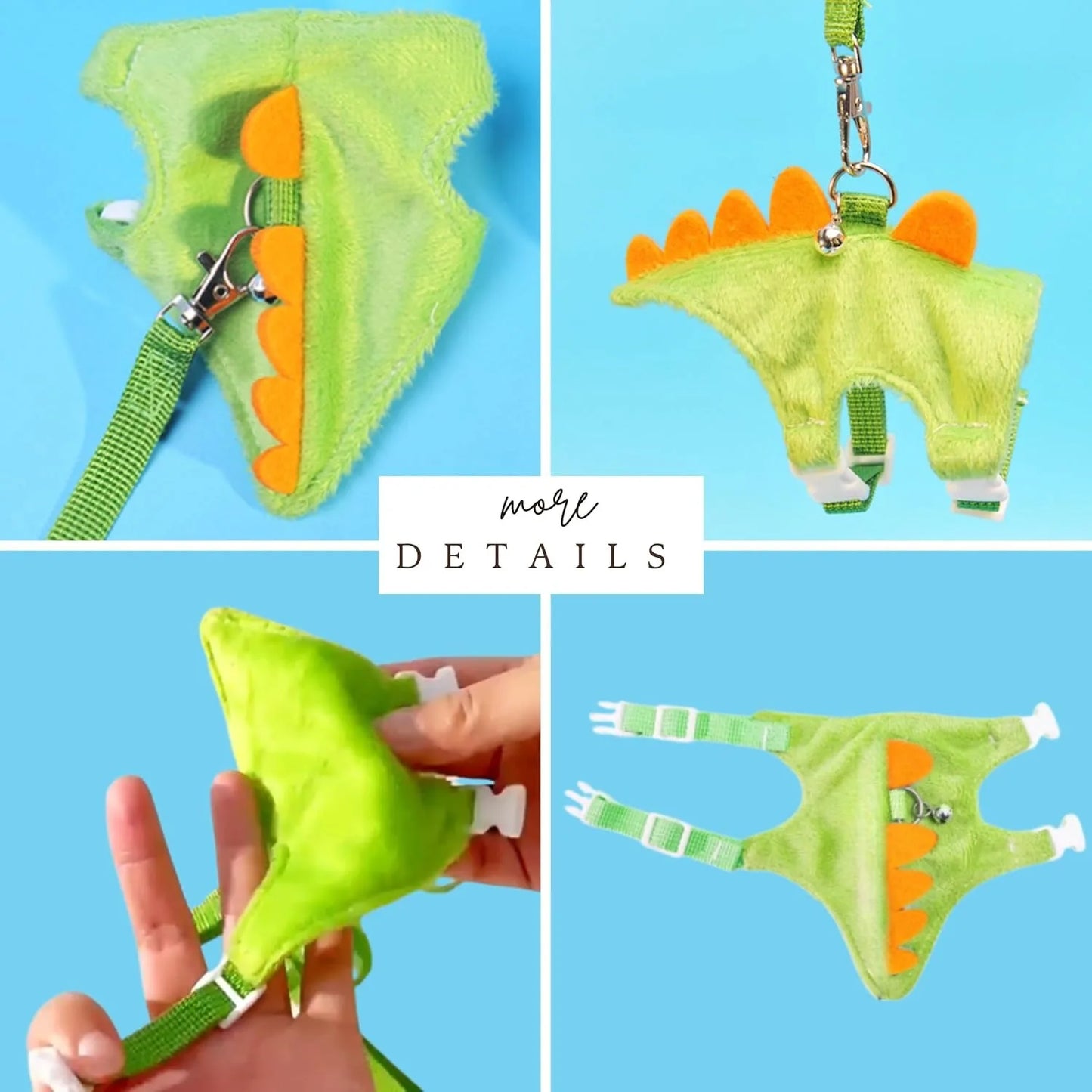 3PCS Dinosaur Small Pet & Set, Ferret Hamster Guinea Pig Rat Harness Leash For Training Play