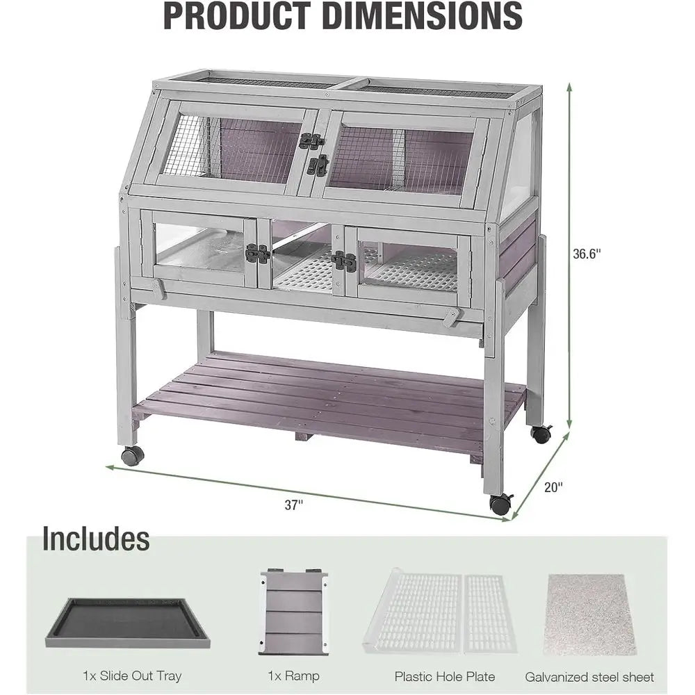 Large Guinea Pig Cage with Wheels, Anti-Chew Metal e Lamp, Deep Leakproo Pull-Out Tray, Spacious Habitat or Hamsters, Rats, Chin