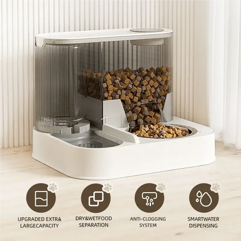 2 in 1 Gravity Pet Feeder Water Fountain Large Capacity Food Water Dispenser Pet Bowl Set for Cats Dogs Puppies Kittens