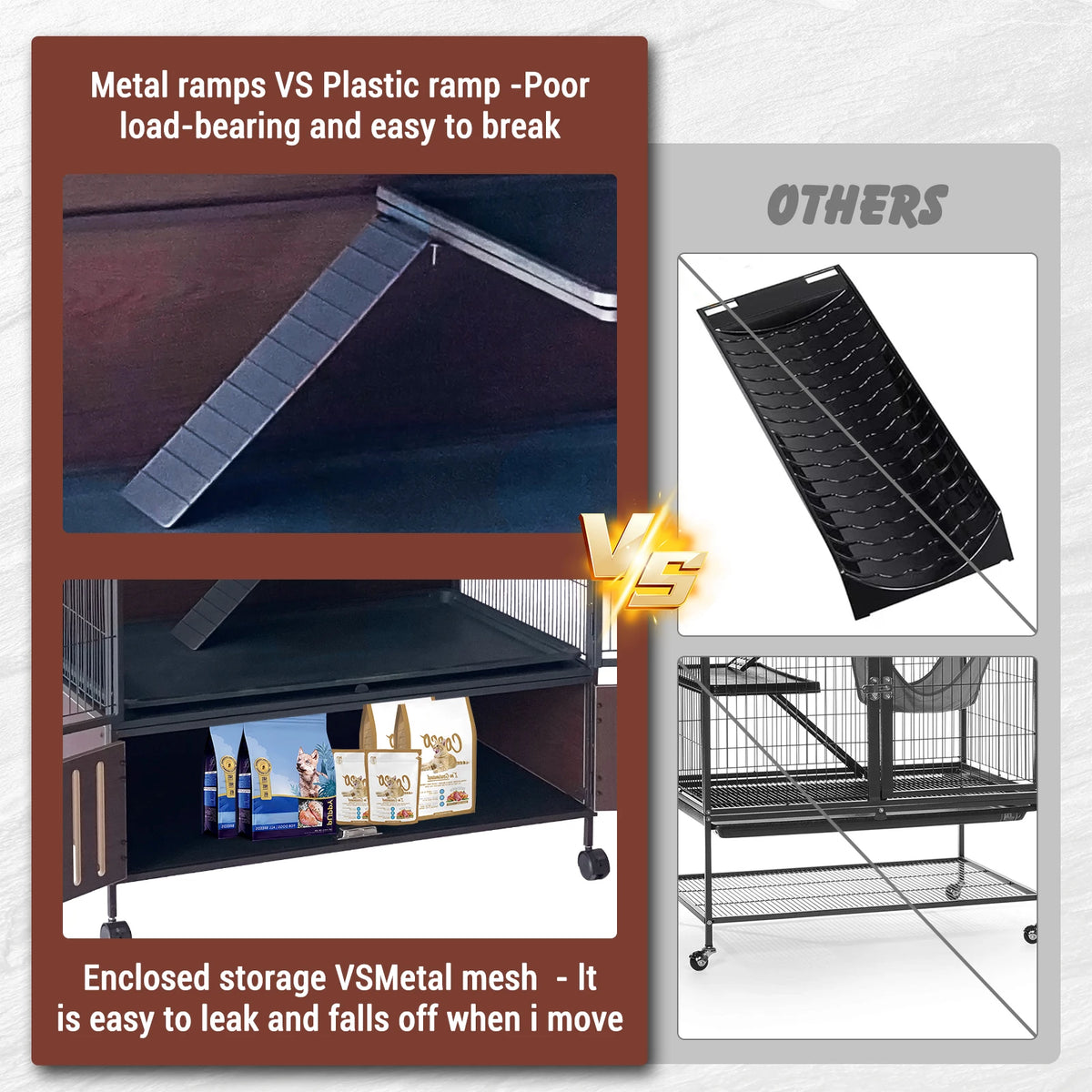 Spacious 5-Level Ferret Cage with Locker - 59"H Rolling Pet House for Guinea Pigs, Rabbits, Chinchillas, and More - Includes Removable Ramps, Double Doors, Hammock, Trays, Black