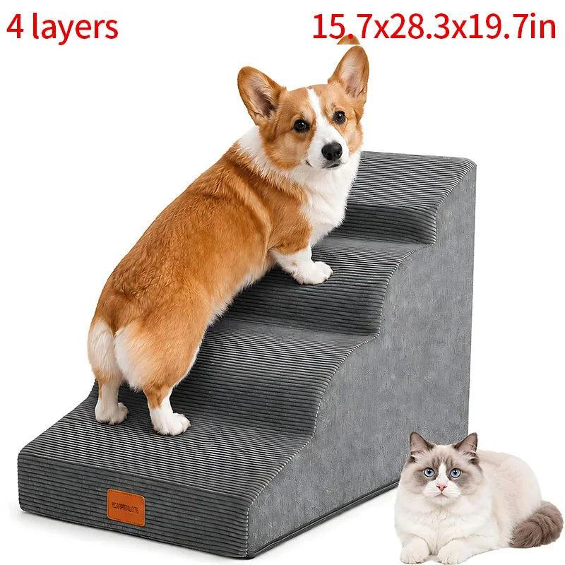 Durable High-density Foam Suitable for Small-sized, Injured and Elderly Pets Curved Pet Stairs 3/4/5 Steps Suitable for Bed/Sofa/Car Removable Outer Cover (with TPU Waterproof Layer) Take Care of The Joints of Cats and Dogs A
