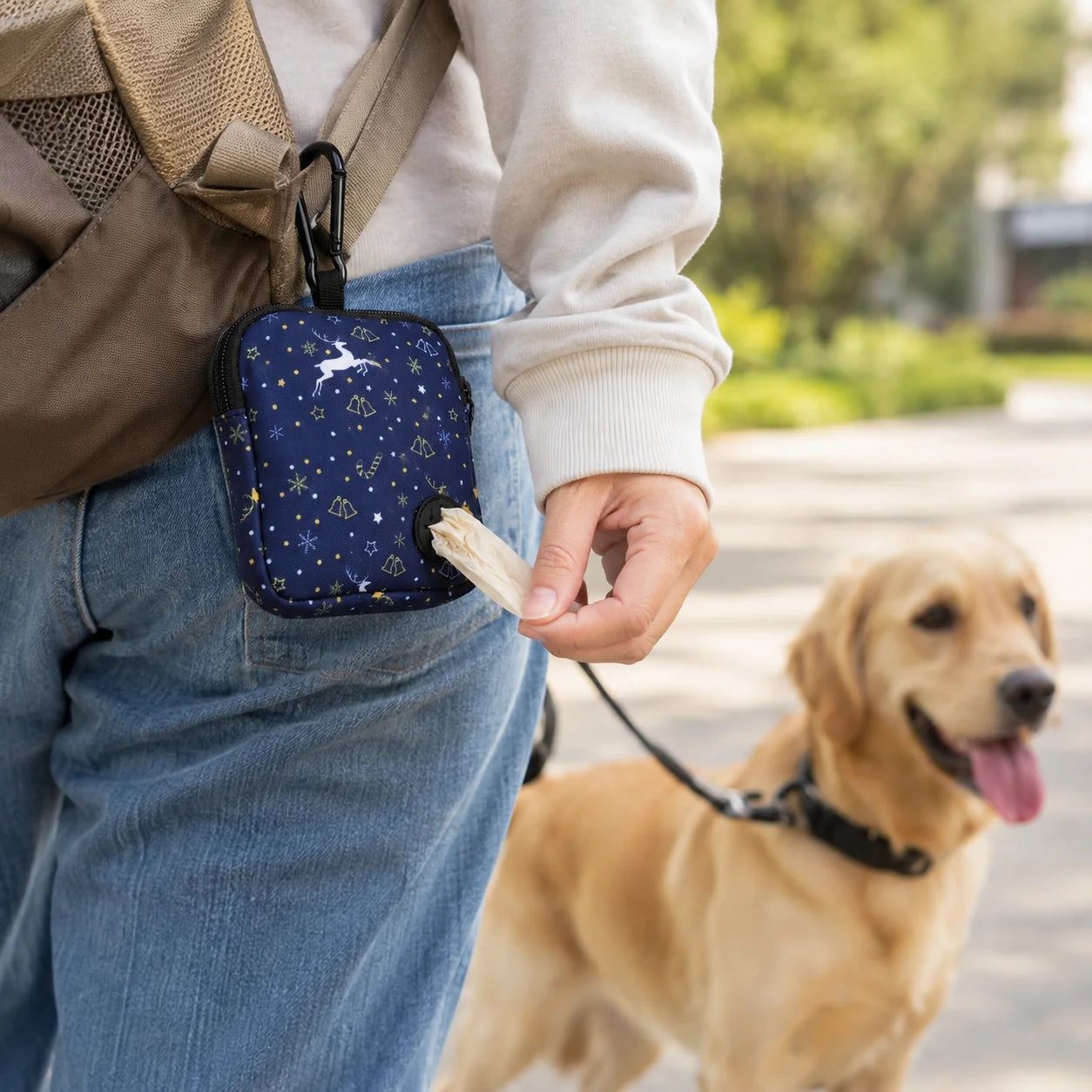Waterproof Dog Treat Pouch with Training Clicker Poop Bag Holder and Carabiner for Walking