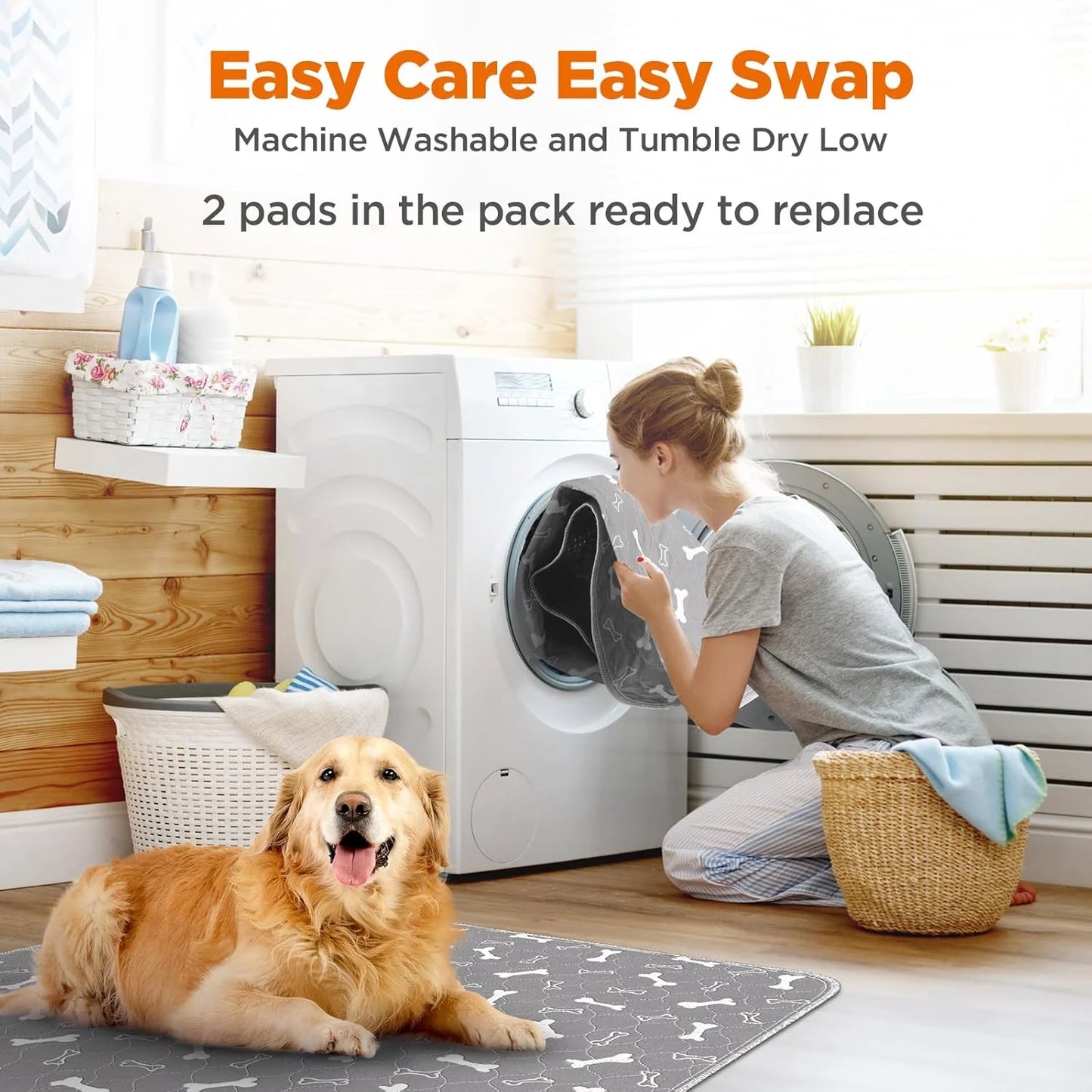 Washable Dog Pee Pads, 2 Pieces 18inchx24inch / 34inch X 36inch Reusable Puppy Pee Pads, Absorbent Pee Pads with Bone Print, Non-Slip Waterproof Pet Training Pads, Suitable for Sofas, Slatted Beds