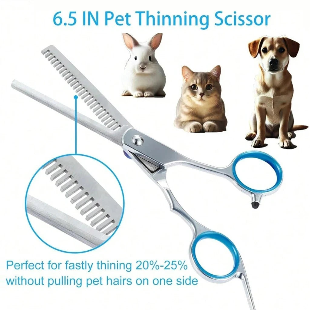 Professional Pet Grooming Scissors Kit Stainless Steel Dog Cat Hair Cutting Thinning Curved Straight Trimmer Shears with Comb & Case