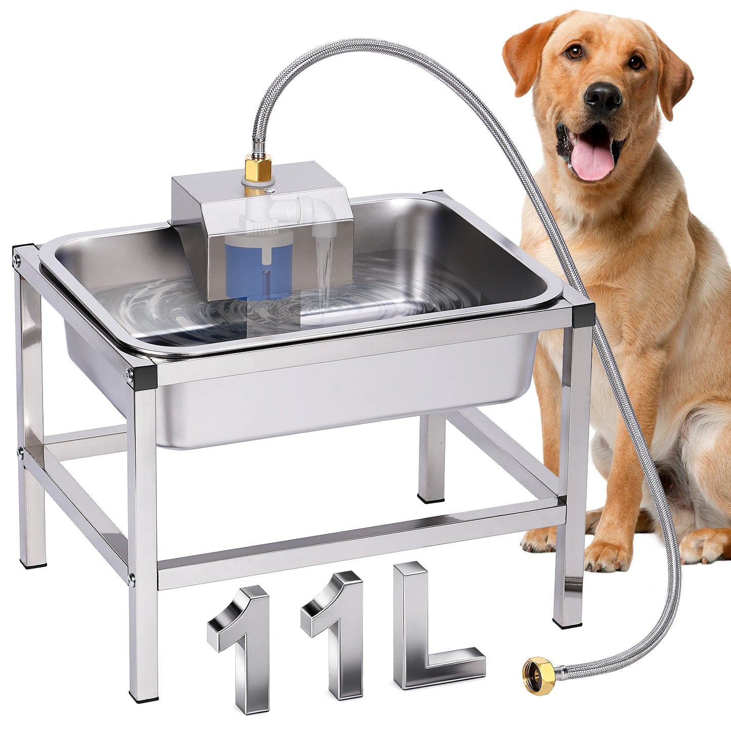 Large Capacity Automatic Elevated Dog Water Bowl With Support - Durable Stainless Steel Raised Dog Bowl with Stand for Large Dogs, Easy to Clean and Assemble for Indoor and Outdoor Use