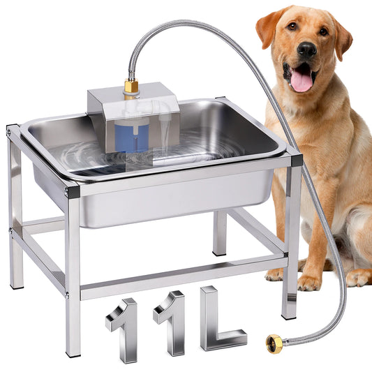Large Capacity Automatic Elevated Dog Water Bowl With Support - Durable Stainless Steel Raised Dog Bowl with Stand for Large Dogs, Easy to Clean and Assemble for Indoor and Outdoor Use