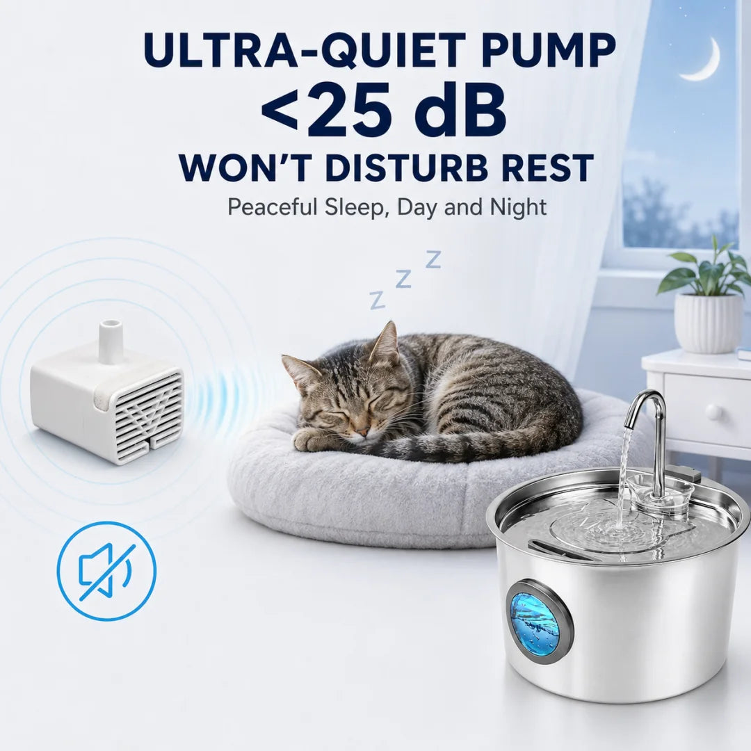 Stainless Steel Cat Water Fountain, 108oz Pet Fountain Dispenser Automatic for Inside Dog Cats Drinking Replaceable Filters