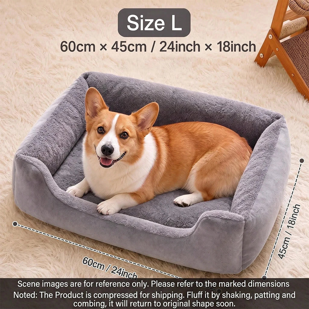Pet Bed Winter Warm Plush, Soft Fluffy Dog Sofa with Raised Edges, Orthopedic Puppy Sleeping Mat for Small Medium Large Pet
