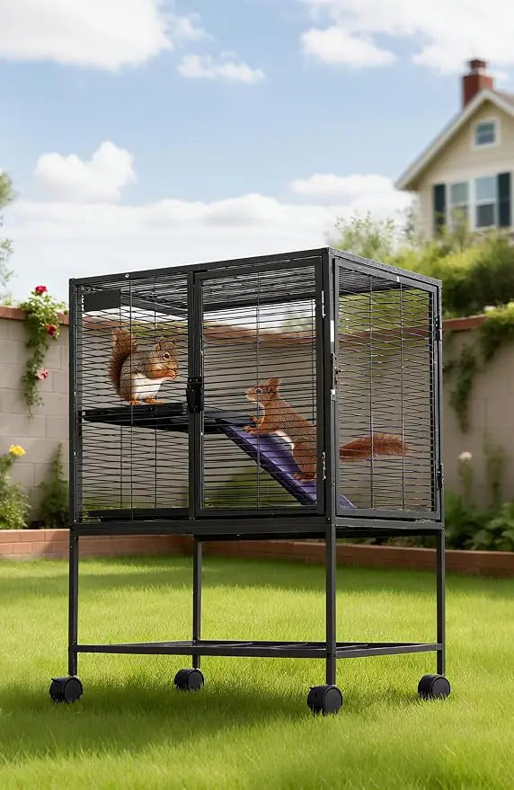 Multi-Level Metal Small Animal Cage for Ferrets, Hamsters, Chinchillas, Rabbits, Guinea Pigs, Hedgehogs, Gerbils Removable Tray & Ramp, Lockable, BPA-Free