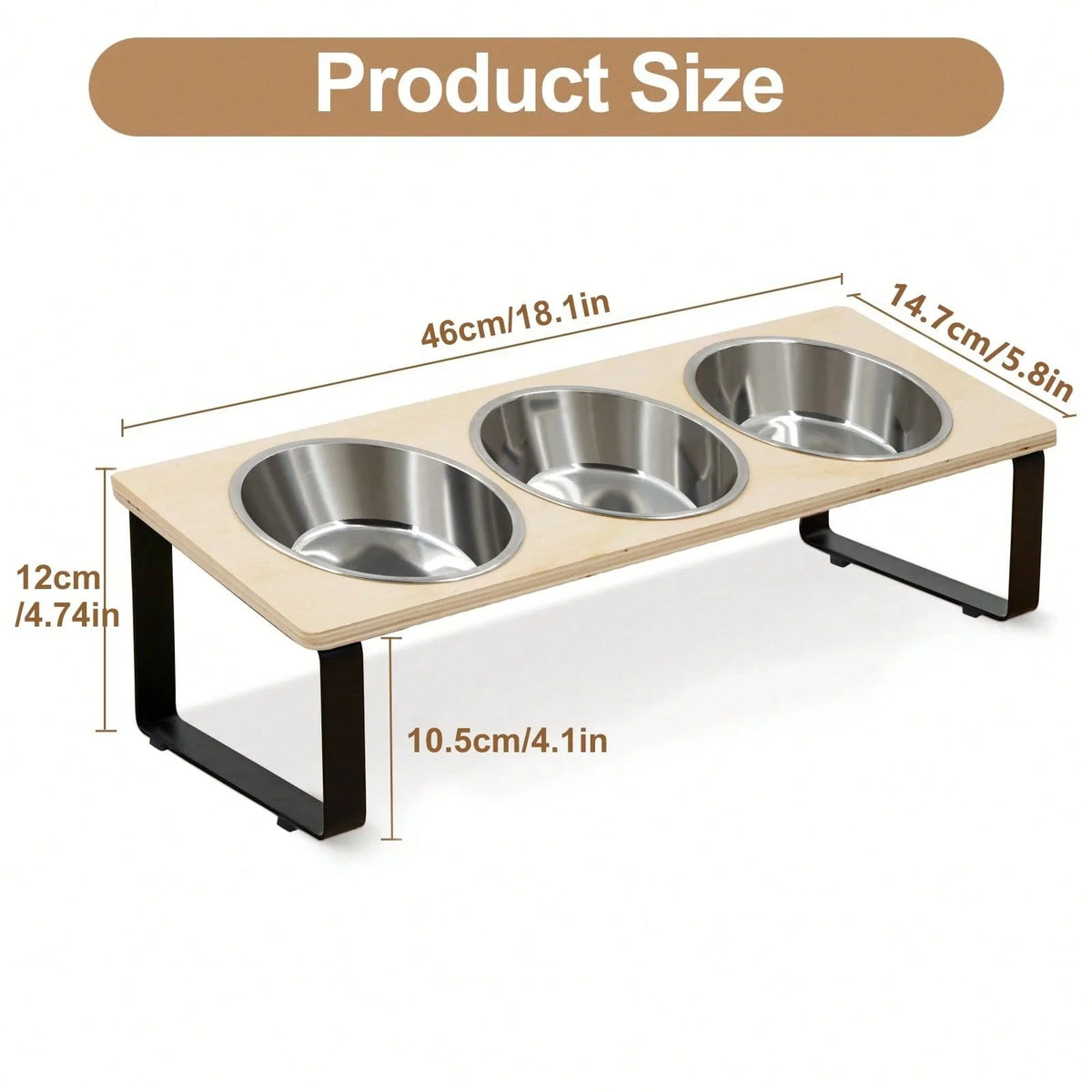 Cat Food Bowl And Mat, 3 Stainless Steel Raised Cat Bowls With Stand, 15Tilted Cat Bowl For Indoor Multiple Cats