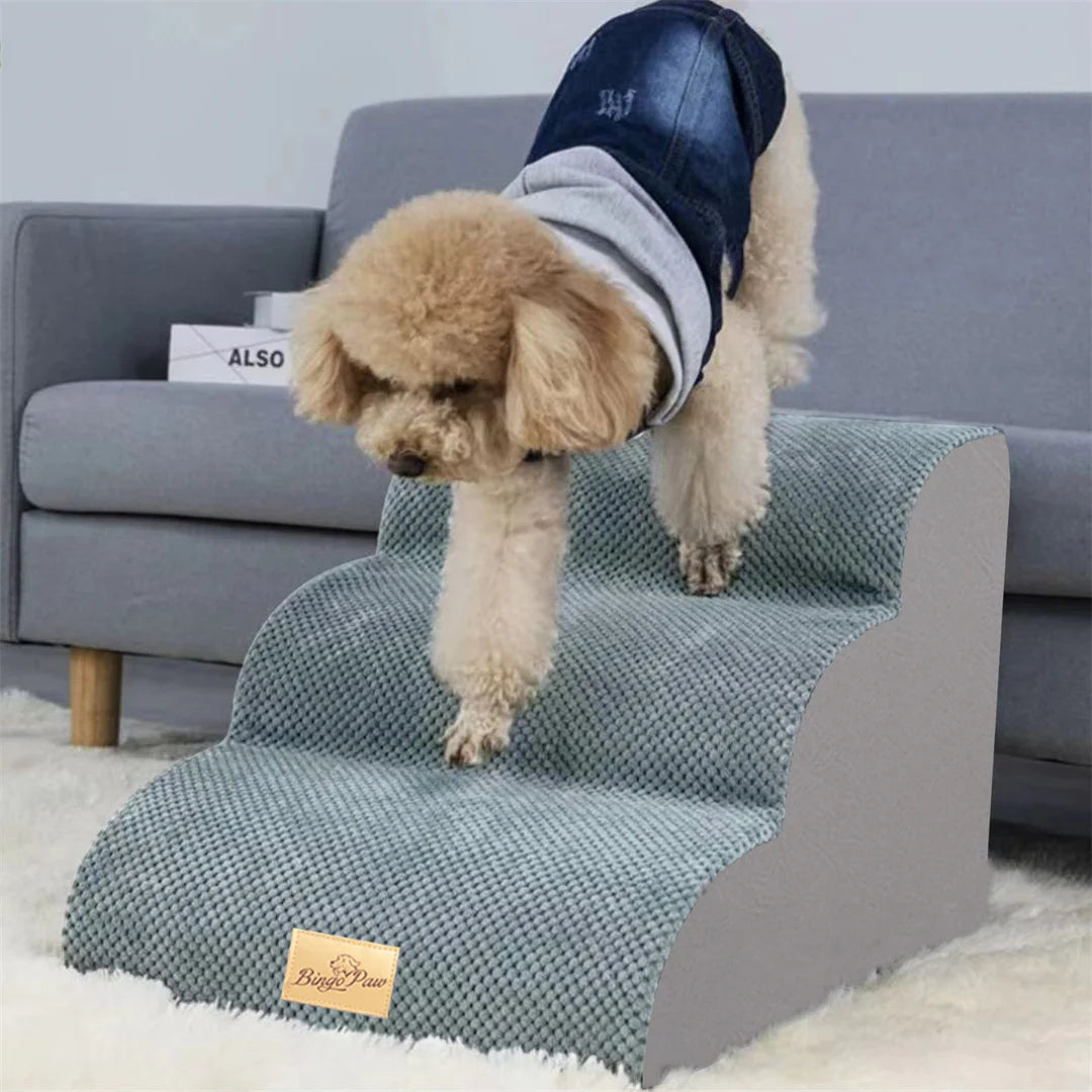 BINGOPAW Foam Dog Stairs 3/4/5 Steps Non Slip Pet Steps with Removable Washable Cover for High Beds Sofa Couch