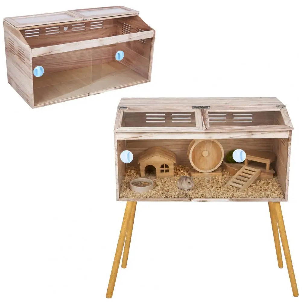 Chew‑Proof Wooden Hamster & Guinea Pig Cage with Legs, Lockable Habitat with Ventilation Deodorizing Design
