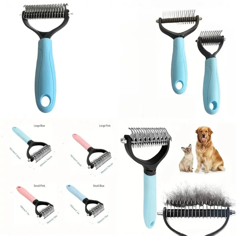 2 Pack Random Color Stainless Steel Pet Dematting Comb Double‑Sided Pin Grooming Brush Efficient Hair Remover For Cats Dogs Knot Tangle Remover Pet Hair Care Tool