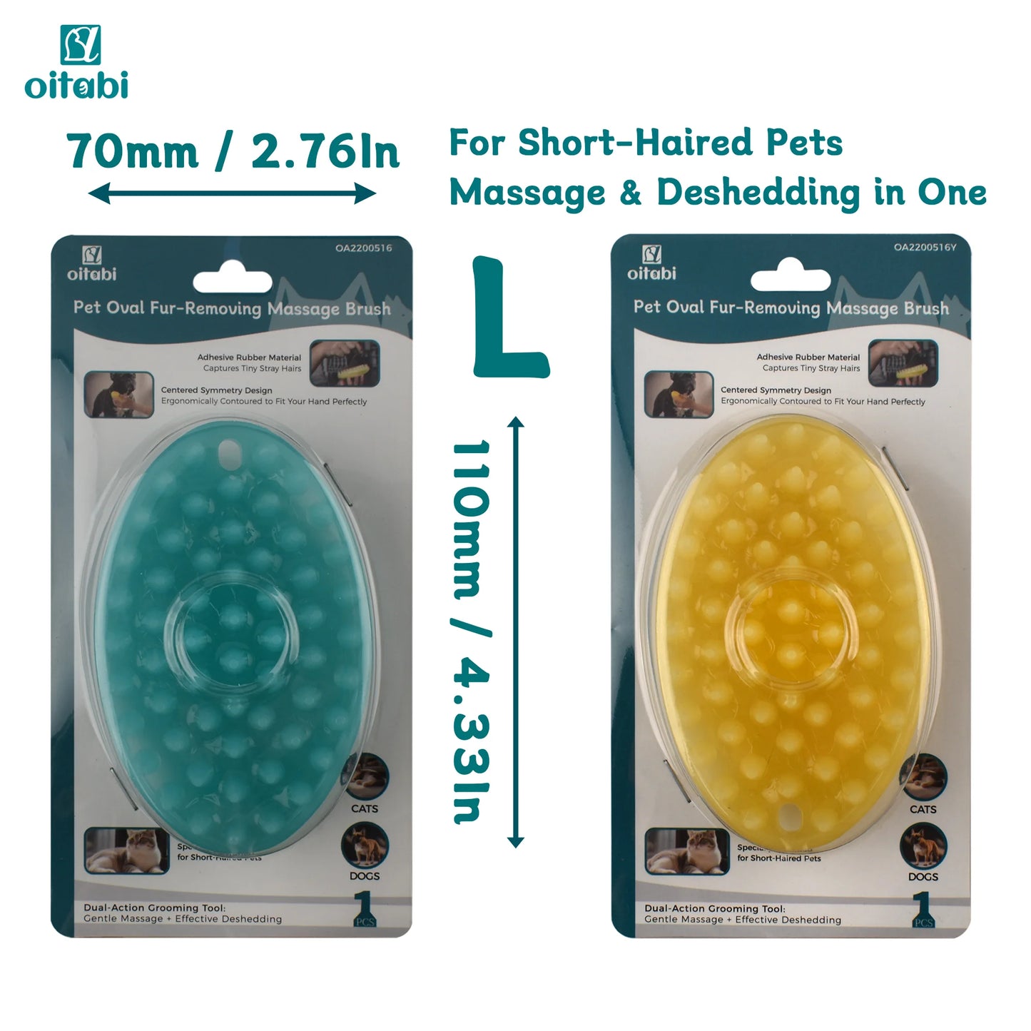 Oitabi Soft Rubber Pet Brush for Short Hair Dog & Cat Grooming Bathing Massaging Deshedding Multi-Function Wet or Dry Pets Brush