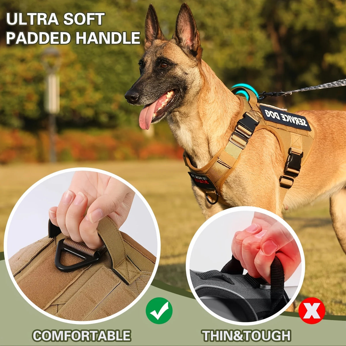 Adjustable Tactical Dog Harness Vest with Reflective Straps Metal D Rings and Breathable Padding