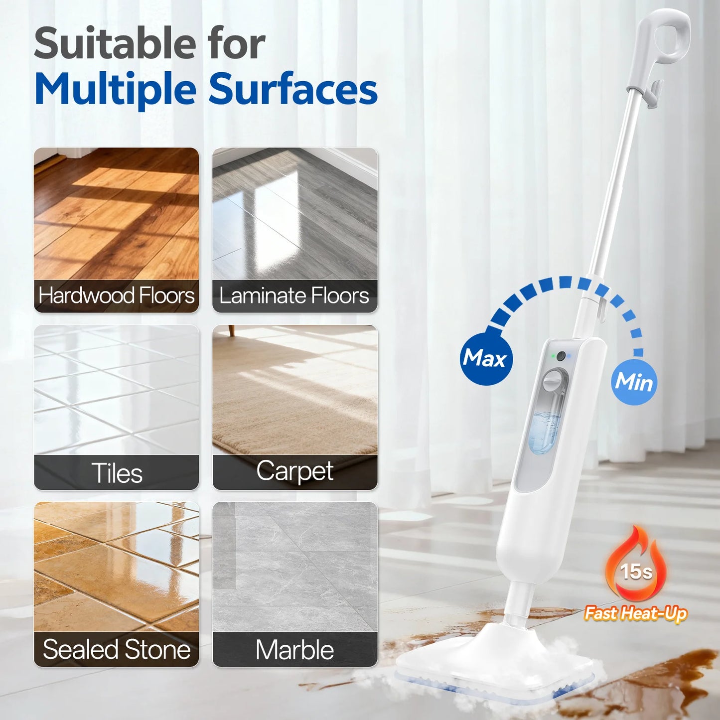 INSE F2 Steam Mop Powerful 12-in-1 Handheld Scrubbing Steam Cleaner High Temperature Detachable Steam Mop for Hardwood Carpet