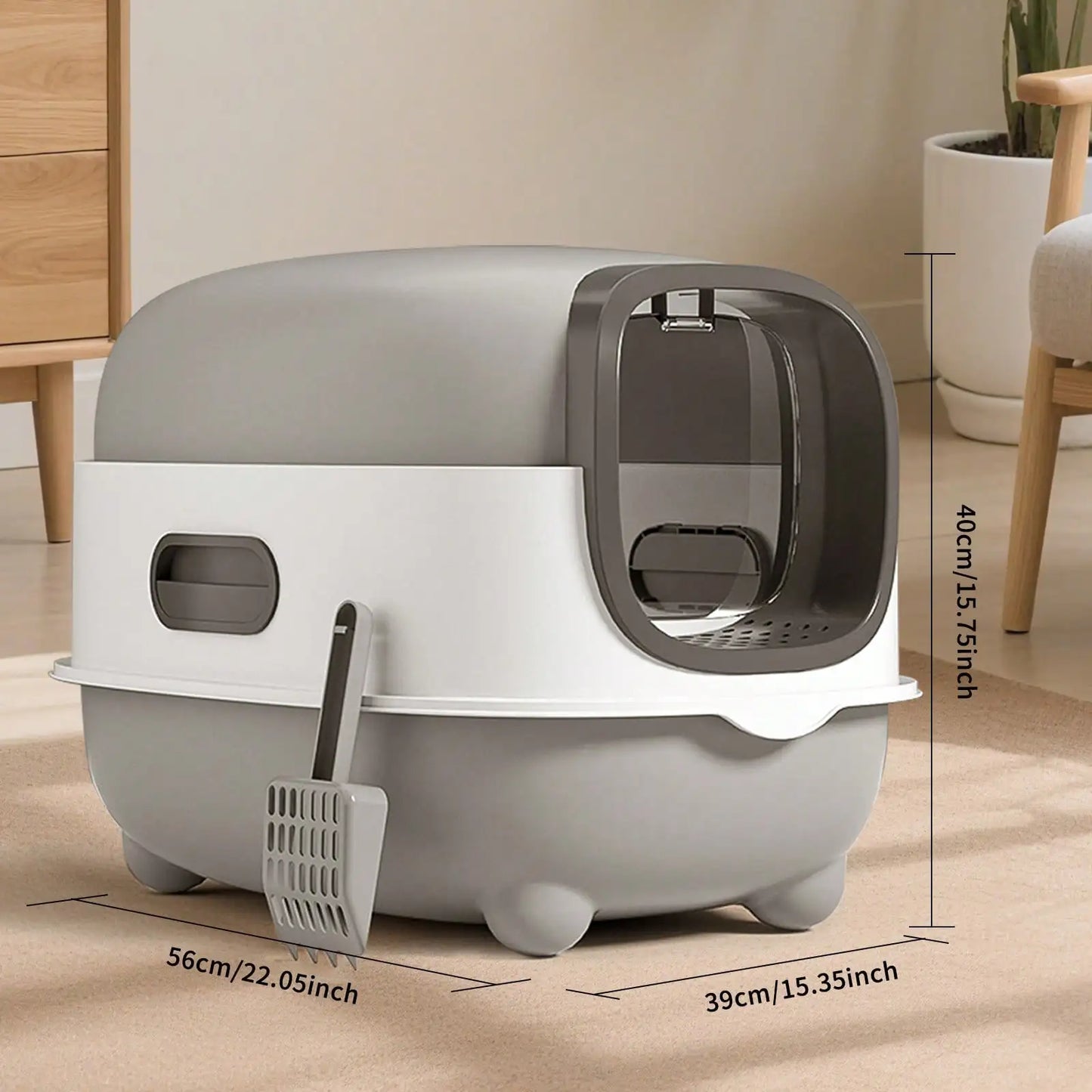 Foldable Cats Litter Box For Home, Enclosed Cats Litter Box With Lid And Scoop, Large Size Anti-Splashing Easy To-Clean, Front Entry And Exit