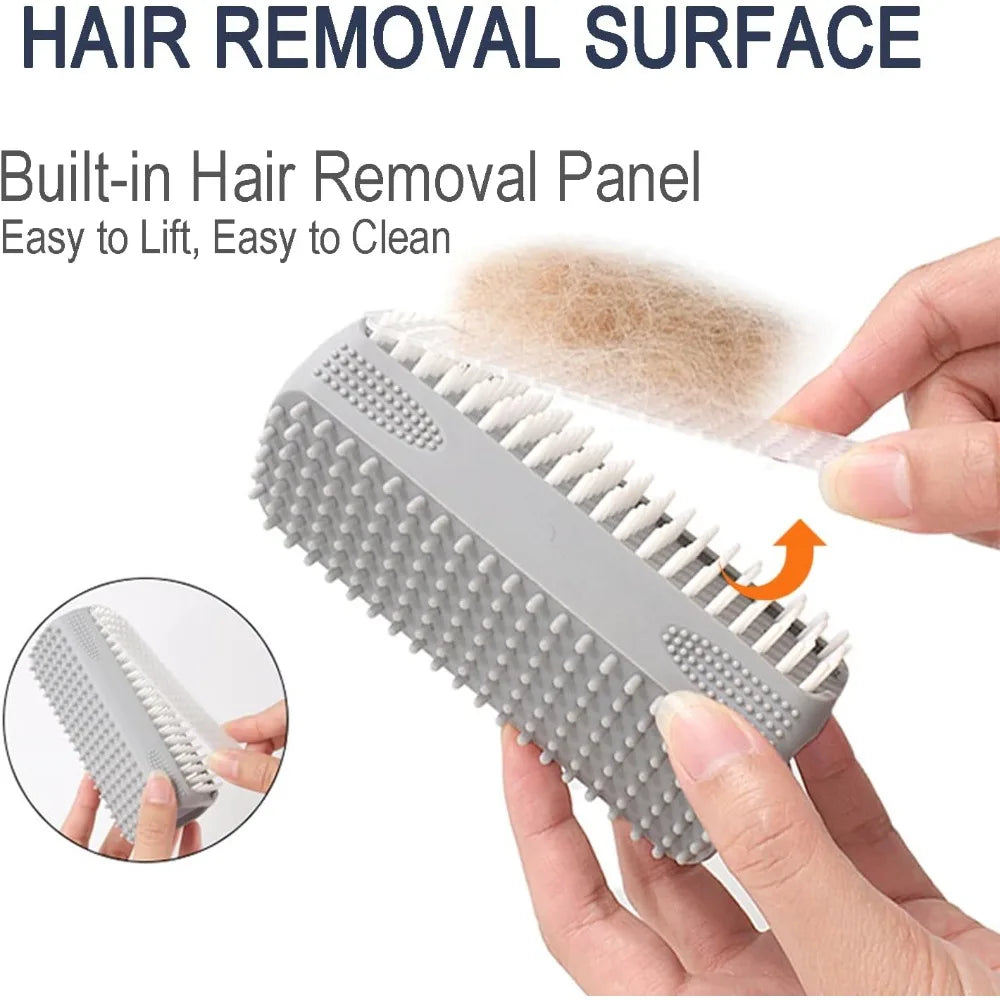 Triangular Wrap-Around Pet Grooming and Bath Brush for Dogs and Cats - 3-in-1 Silicone Deshedding Brush with Soft Massage Cones and Deep Cleaning Nubs for Gentle Detangling and Fur Removal, Flexible Self-Cleaning Design
