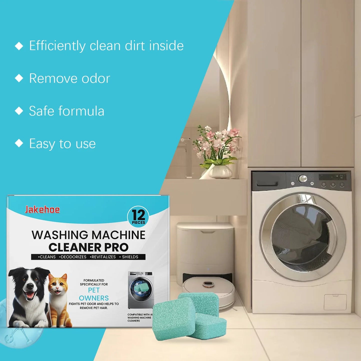 Washing Machine Cleaner for Pet Owners Eliminating Pet Odors Remove Pet Hair Cleaning Washing Machine Slots Cleaning Agent 12PCS