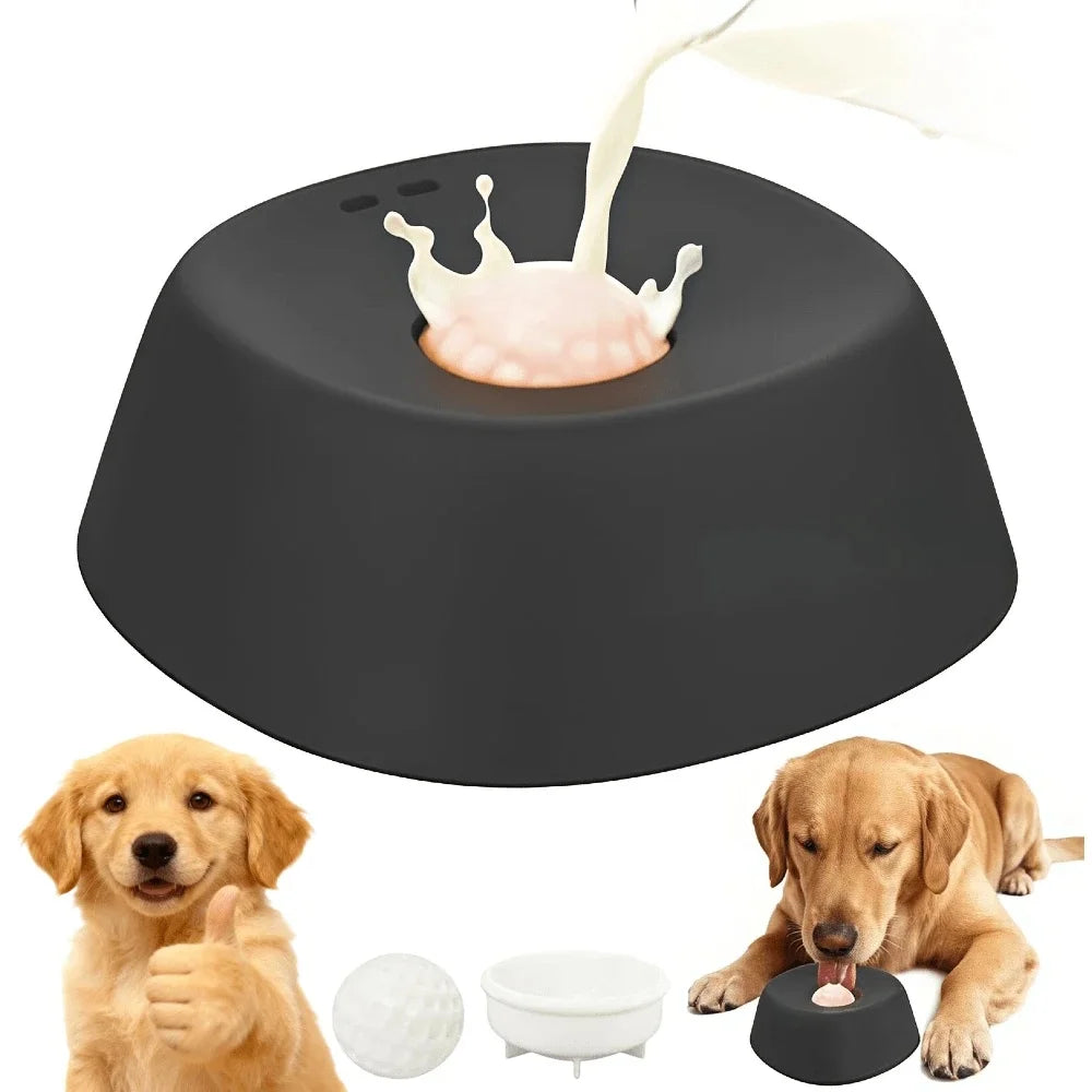 Slow Feeder Dog Bowls For Liquid Treat Anti-Slip Bone Broth Dog Lick Bowl Spillproof Dish With Rolling Ball Dog Licking Toy For Large Medium Small Nutritional Supplements