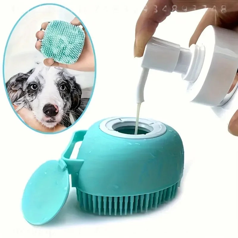 Pet Shower Brush With Tick Remover Soft Bristles Ergonomic Handle Removable Lid Gentle Grooming Washing Tool For Small Medium Dogs Cats Bath Massage