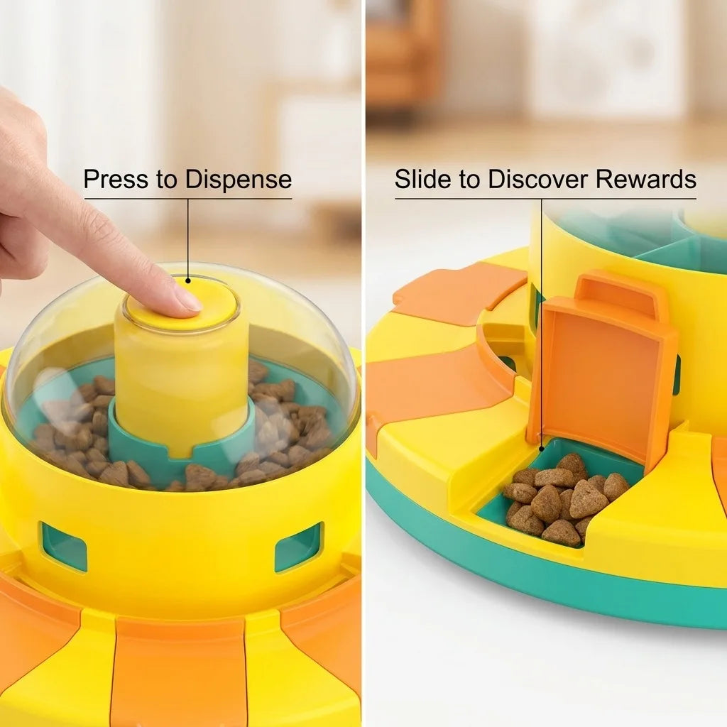 Dog Puzzle Toy, Interactive Slow Feeder for IQ Training and Mental Stimulation, Press & Slide Food Dispenser Disc with Level 1 & 2 Difficulty, Fun Enrichment Toy for Small Medium Large Dogs