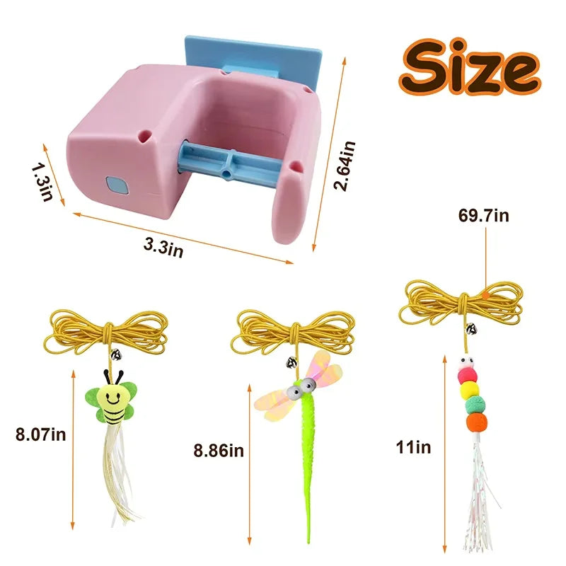 Cat Retractable String RechargeableToys for Indoor Kittens and Bored Adult Cats with 2 Flying Feathers