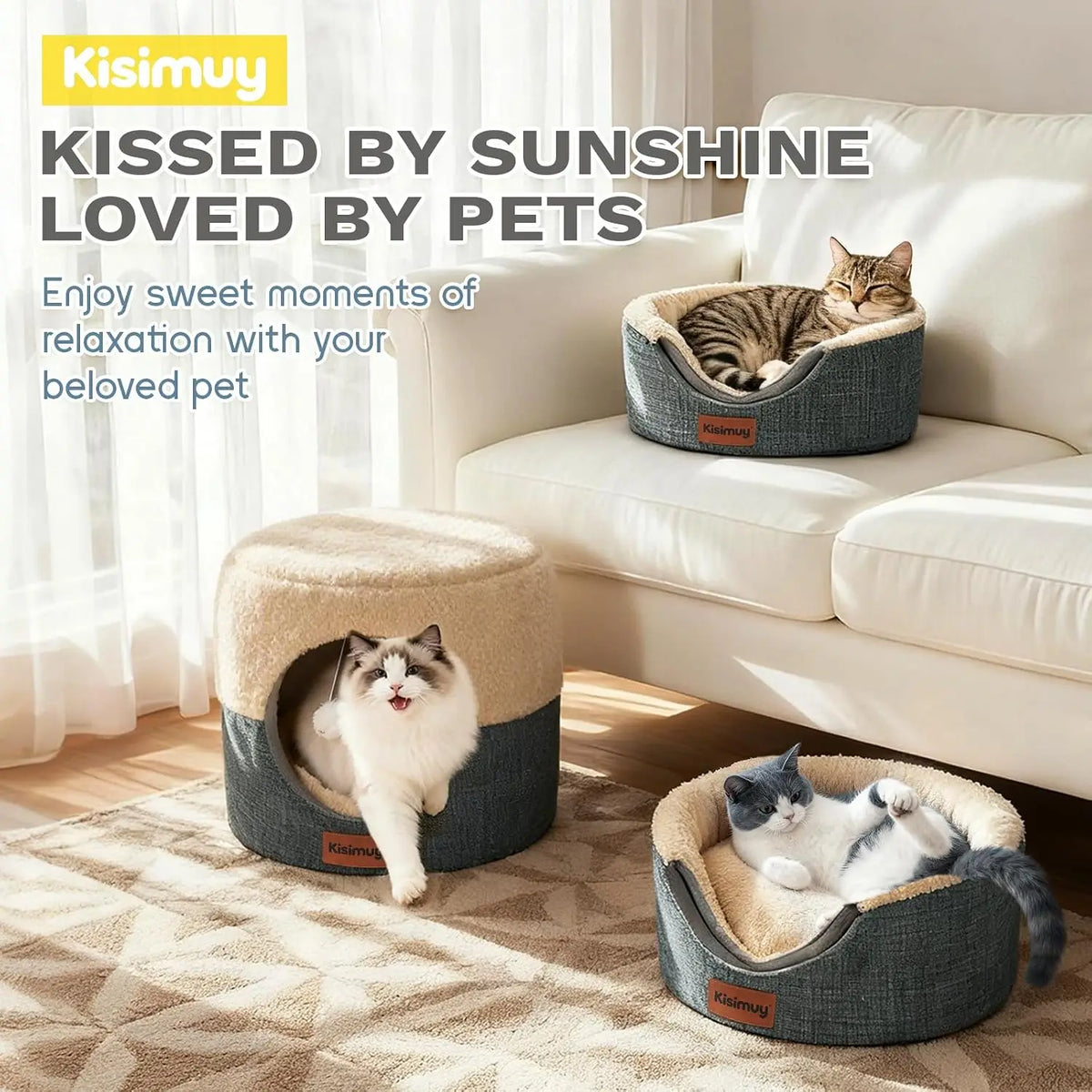 2-in-1 Foldable Cat Bed for Indoor Cats, Cat Cave & Sofa Bed