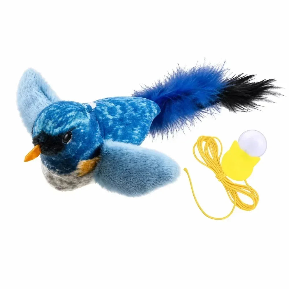 Kitten Cat Teaser Wand, Interactive Bird Sound Toy, Retractable Replaceable Feather Stick for Indoor Pets Boredom Relief, Durable Play