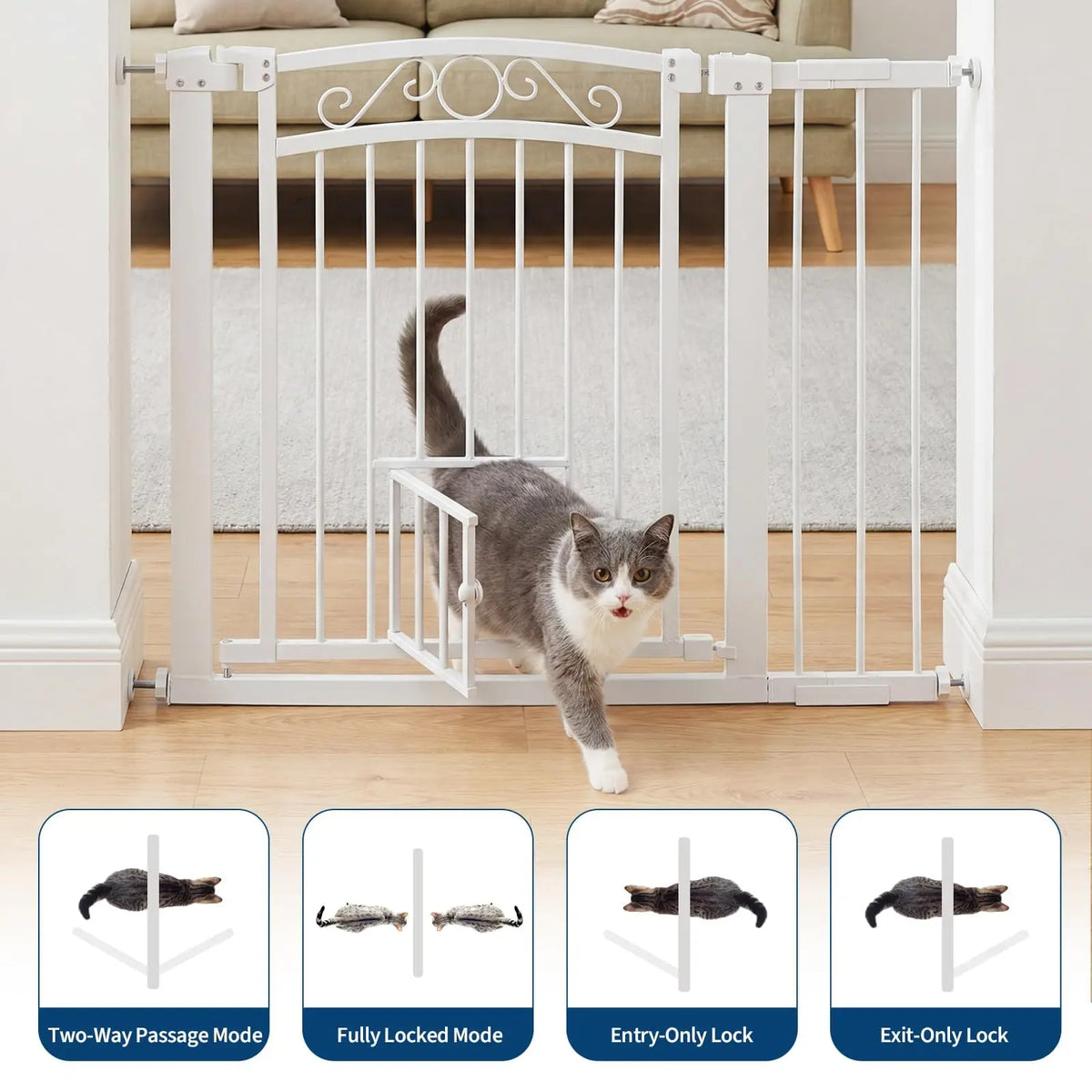 30-41 Inch Pressure Mount Dog Gate, 30in Tall Auto-Close Pet Gate, Double Lock Walk-Through Steel Barrier For Doorways & Stairs