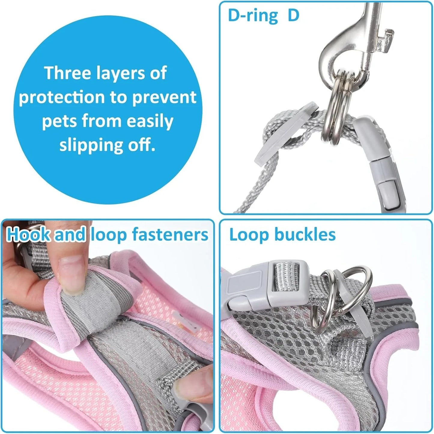 Bunny Harness Leash Set, Escape-Proof Soft Vest For Rabbit, Kitten, Puppy, Guinea Pig Pink And Blue(2PCS)