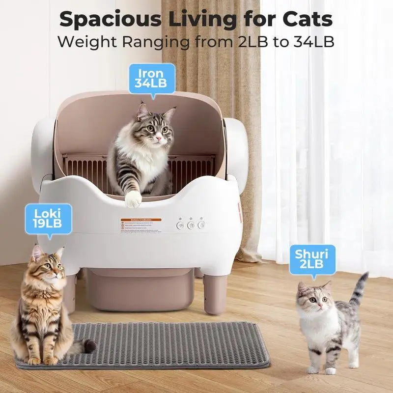 Self Cleaning Litter Box, Automatic Cat Litter Box with APP Control, Odor-Free  Large Waste Bin, Open-Top for Multi Cats