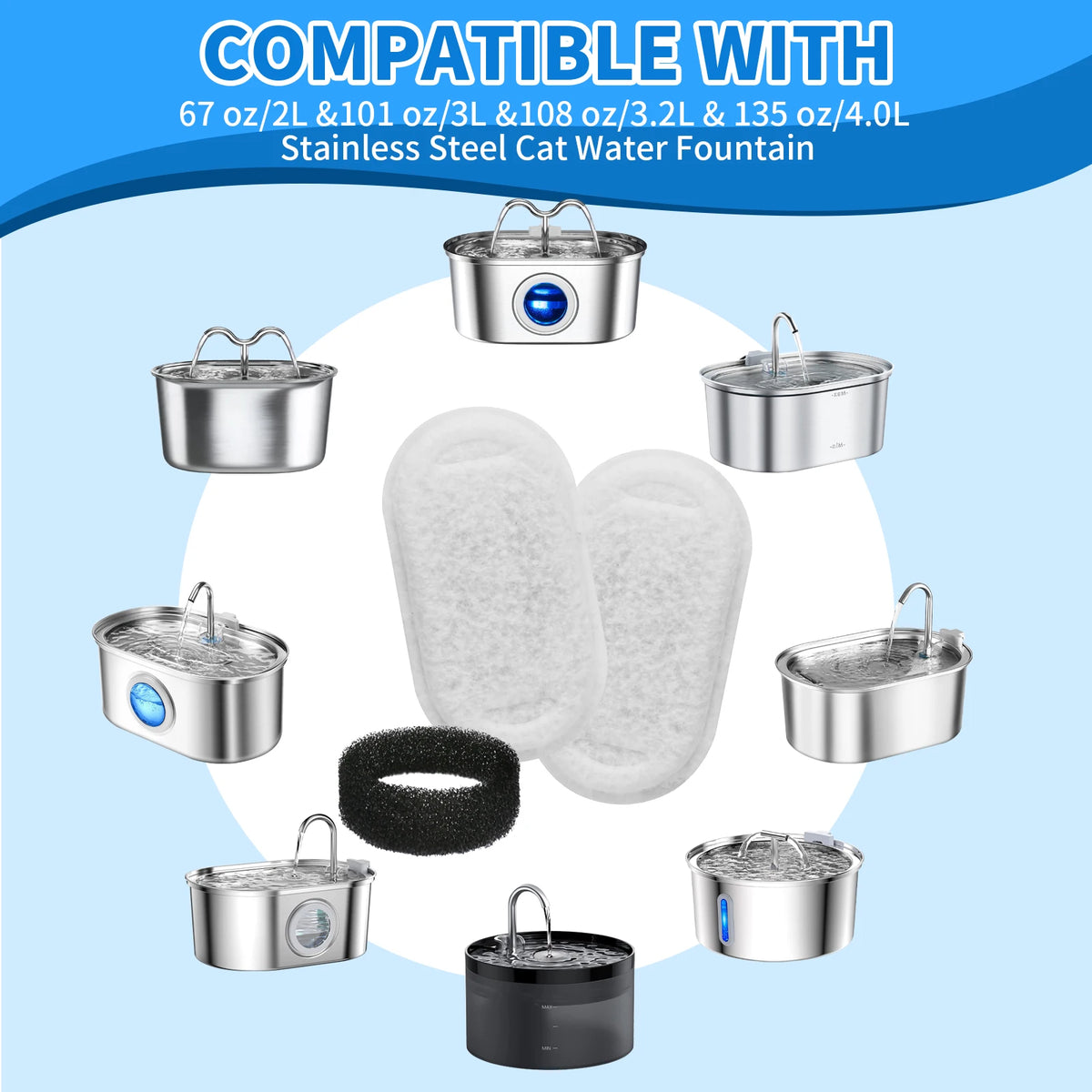 Cat Water Fountain Filters Replacement Activated Carbon Filter for Pet Dog Stainless Steel Water Flow Drinking Dispenser Water Fountain