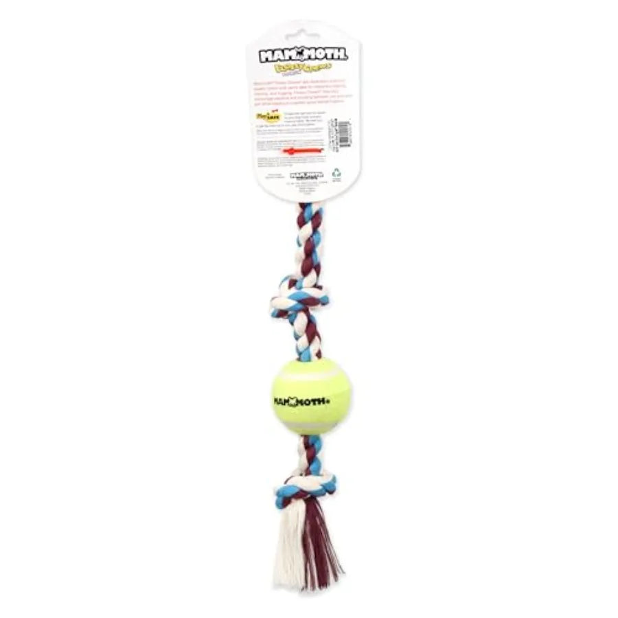 Mammoth Flossy Chews Color 3 Knot Tug w/Standard Tennis Ball Premium Cotton-Poly Tug Toy for Dogs, Interactive Rope Dog Toy for