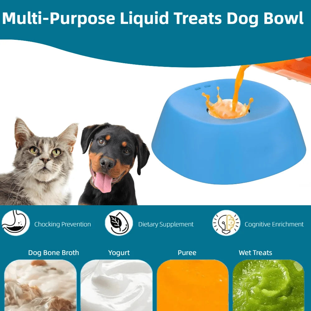 Feeder Dog Bowls For Liquid Treat AntiSlip Bone Broth Dog Lick Bowl Spillproof Dish With Rolling Ball Dog Licking Toy For Large