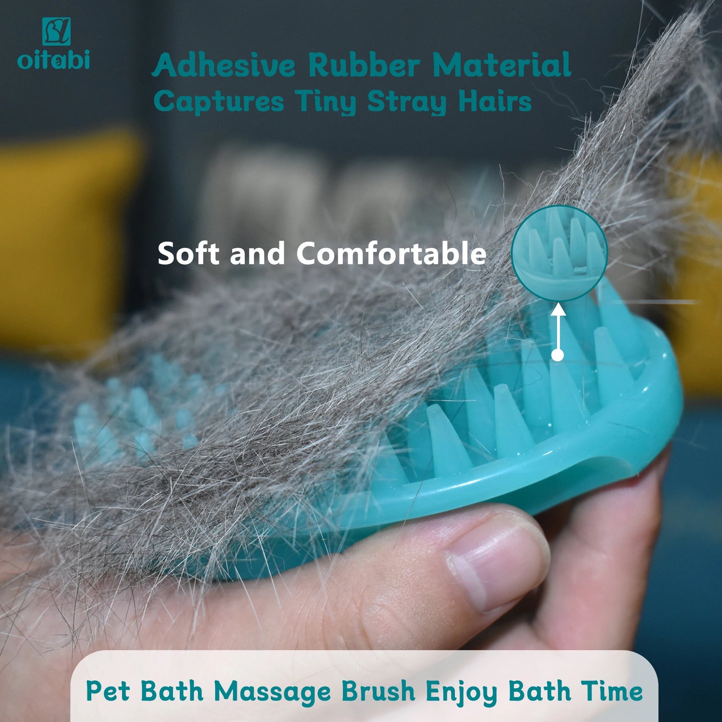 Oitabi Soft Rubber Pet Brush for Short Hair Dog & Cat Grooming Bathing Massaging Deshedding Multi-Function Wet or Dry Pets Brush