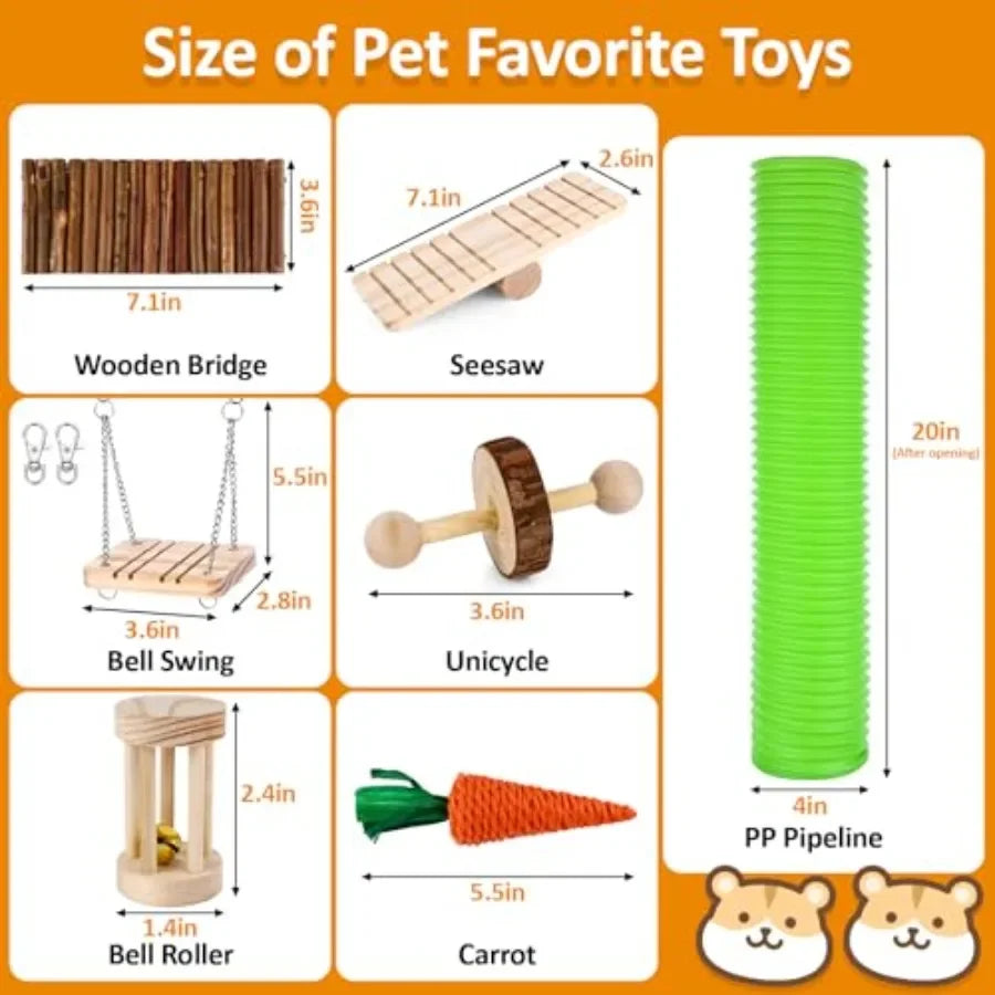 Hamster Toys Set, Guinea Pig Toys Bunny Small Animal Chewing Toy for Cage Chinchillas, Gerbils, Rats, Rabbit Rodents Teeth Care